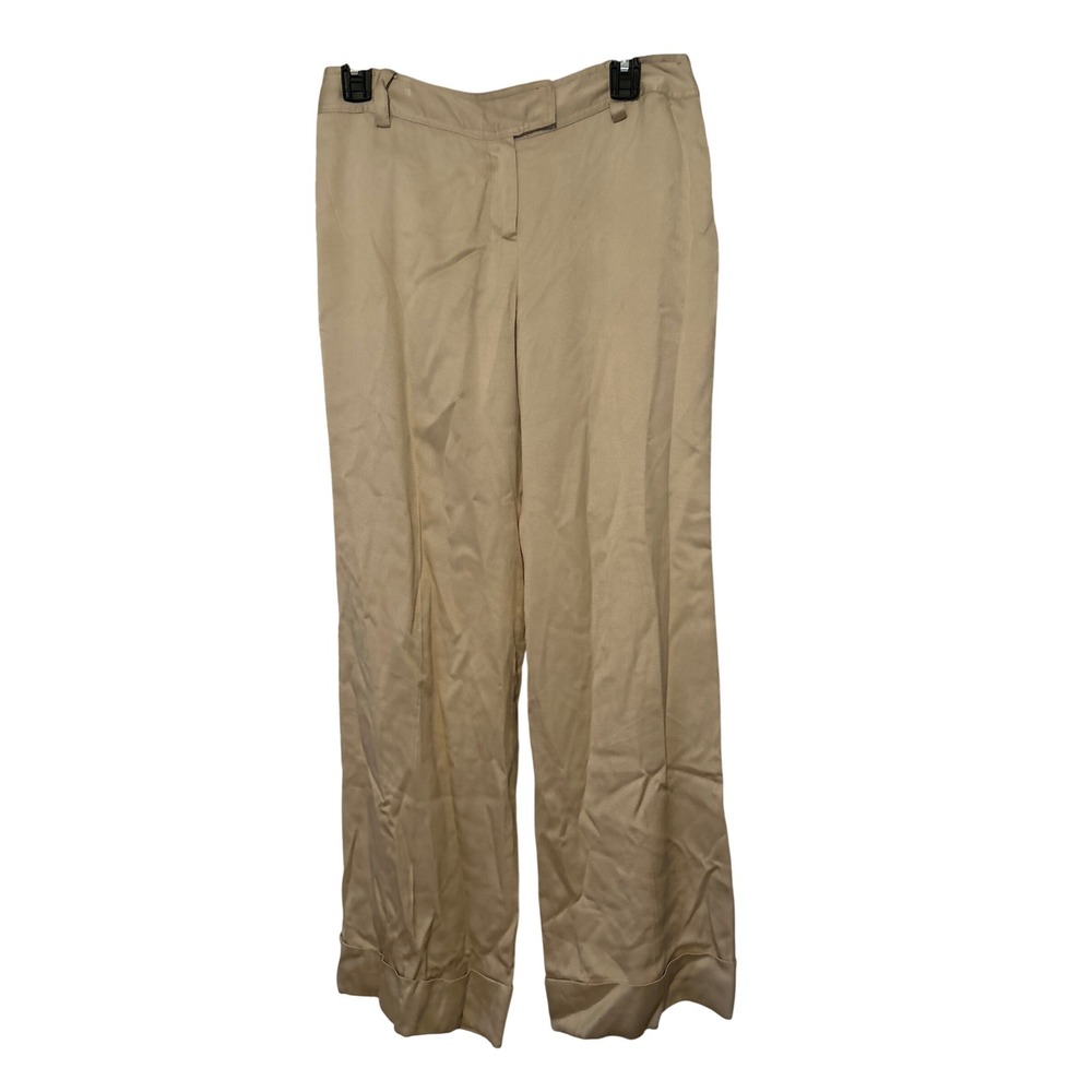 ANN TAYLOR PETITES 100% Silk Wide Leg Dress Pants Beige Size 2P‎ Lined